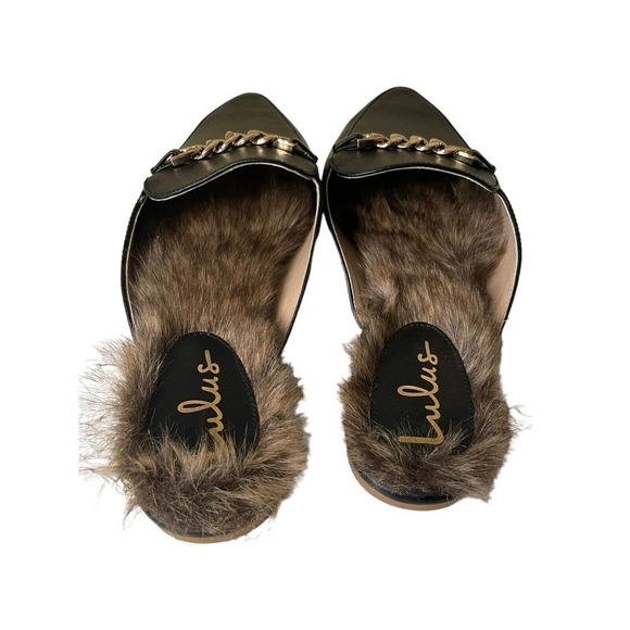 Lulu’s Antonia 2 Black Faux Fur Loafer Slides NEW Size 10 Vegan - Picture 3 of 7